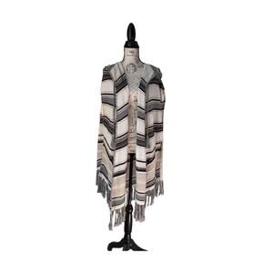Moth Anthropologie Striped Poncho Hooded Fringe Calexico Cardigan Cape Boho XS/S